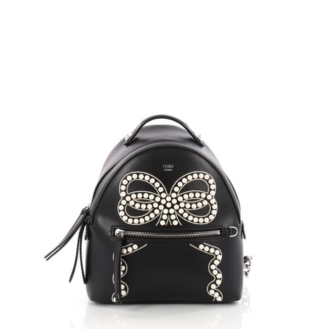 Fendi Front Zip Embellished Mini Black Leather Backpack 