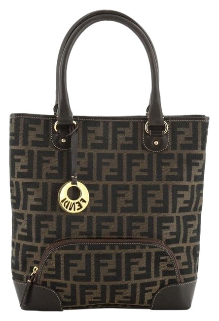 Fendi Front Pocket Zucca Small Broen Canvas Tote 