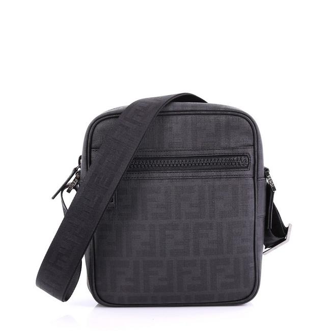 Fendi Front Zip Zucca Small Black Canvas Messenger Bag 