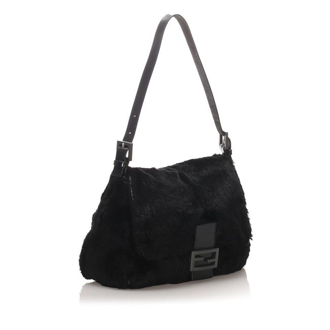 Fendi Fur Mamma Forever Black Leather Baguette 