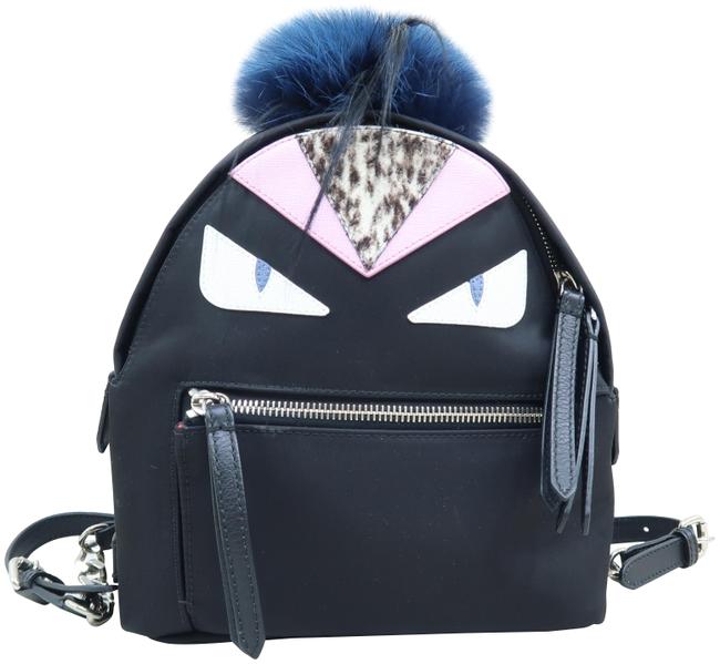 Fendi Fur trimmed Monster Black Satin Backpack 
