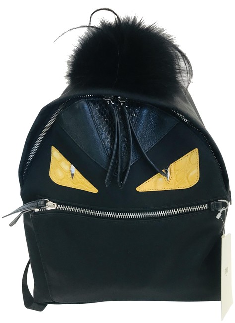 Fendi Fur Vitello Mini Monster Black Nylon Backpack 