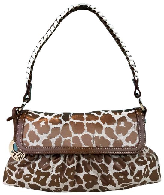 Fendi Giraffe Printed Flap Women's Sale Beige Canvas Shoulder Bag 