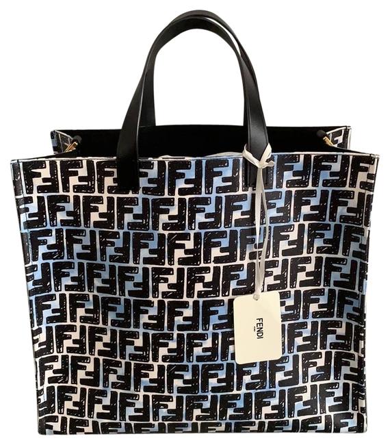 Fendi Glazed Ff Black and Blue Canvas Tote 