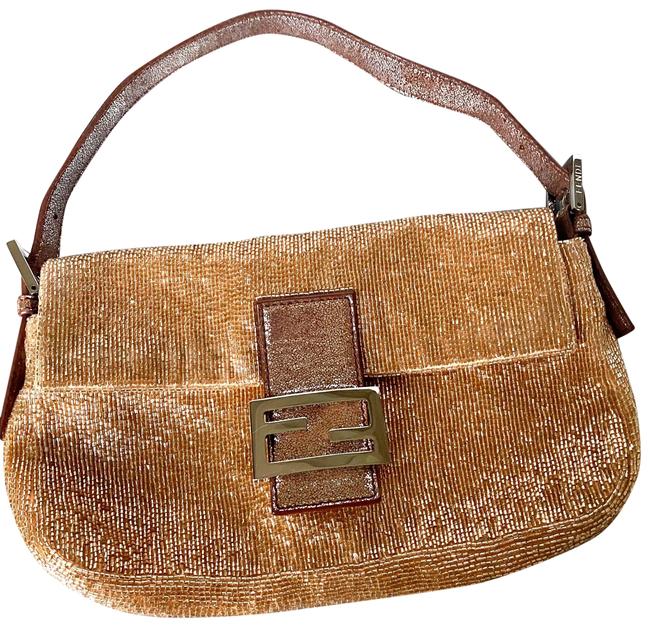 Fendi Gold Beaded &amp; Leather Baguette 