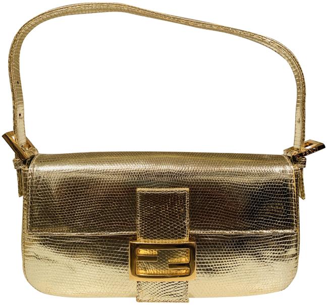 Fendi Gold Lizard Skin Leather Baguette 