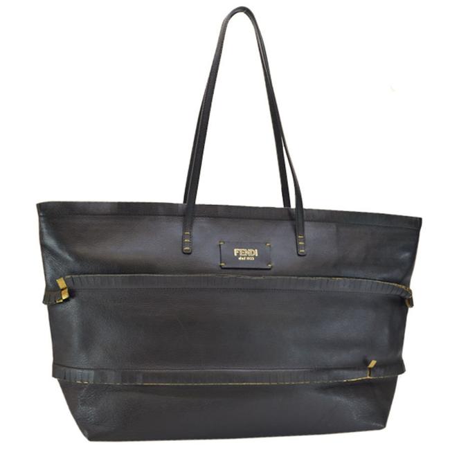 Fendi Gold Tote Ladies R7073 Black Leather Shoulder Bag 