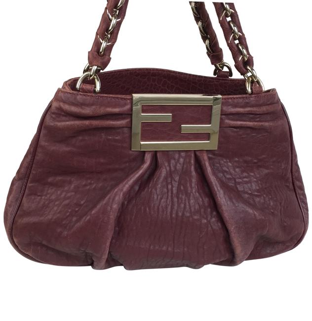 Fendi Pebbled Small Mia Maroon Leather Tote 