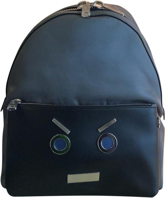 Fendi Face Gray and Black Leather Backpack 