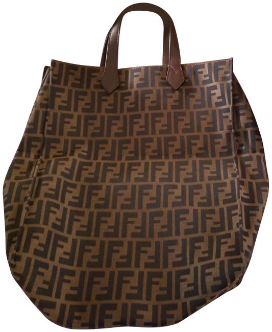 Fendi Handbag Brown Leather Fabric Tote 