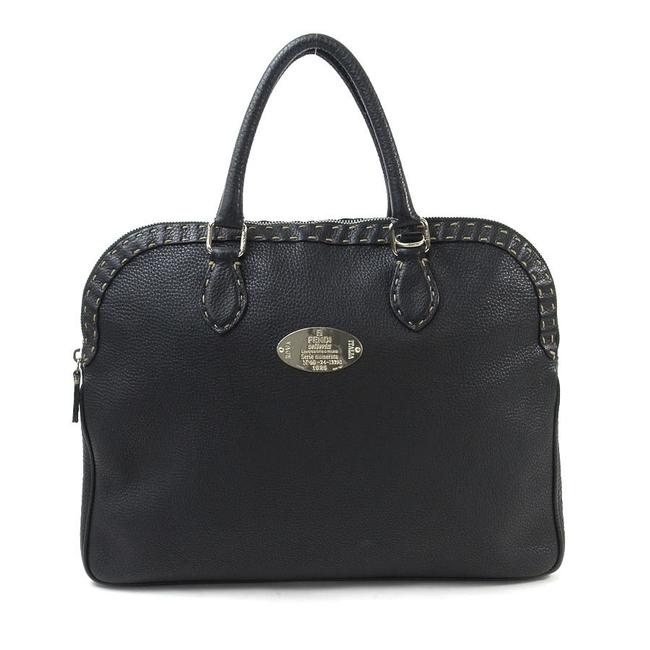 Fendi Handbag Celeria Silver Ladies 2092 Black Leather Shoulder Bag 