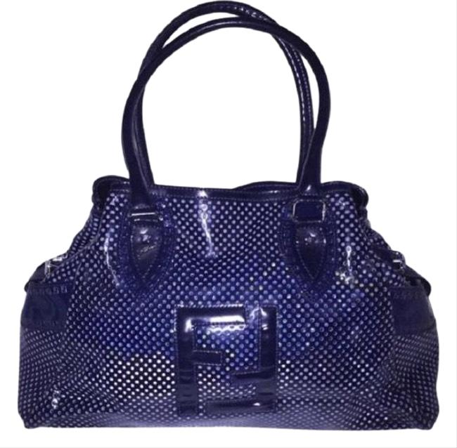 Fendi Handbag Navy Blue Patent Leather Baguette 