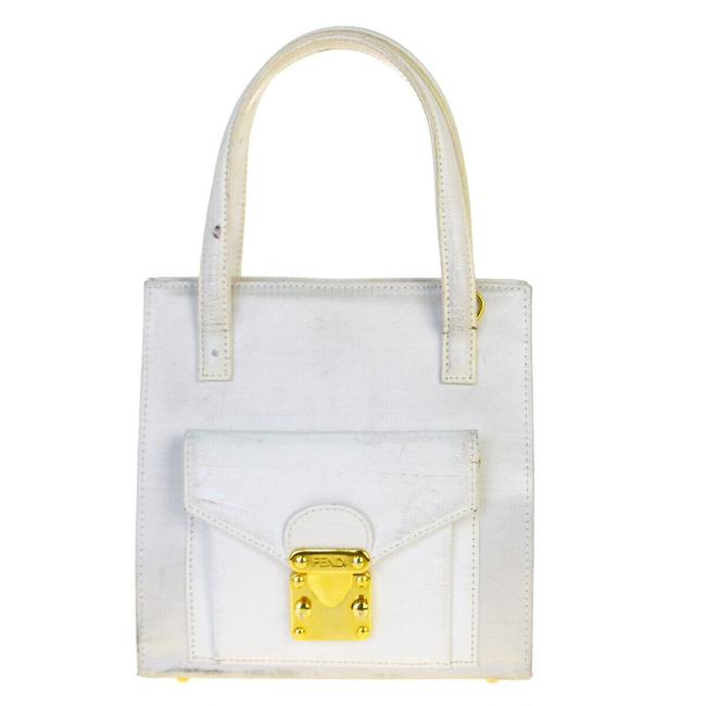 Fendi Handbag White Satin Leather Tote 