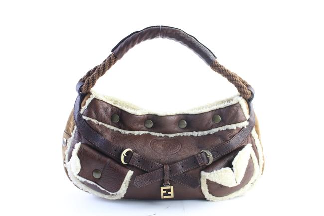 Fendi Hobo 228033 Brown Shearling Shoulder Bag 