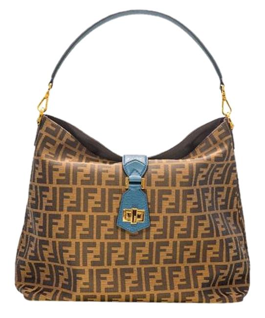 Fendi Hobo Brown Pavone Canvas Shoulder Bag 