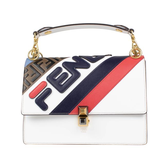 Fendi I Mania Logo Striped White Leather Shoulder Bag 