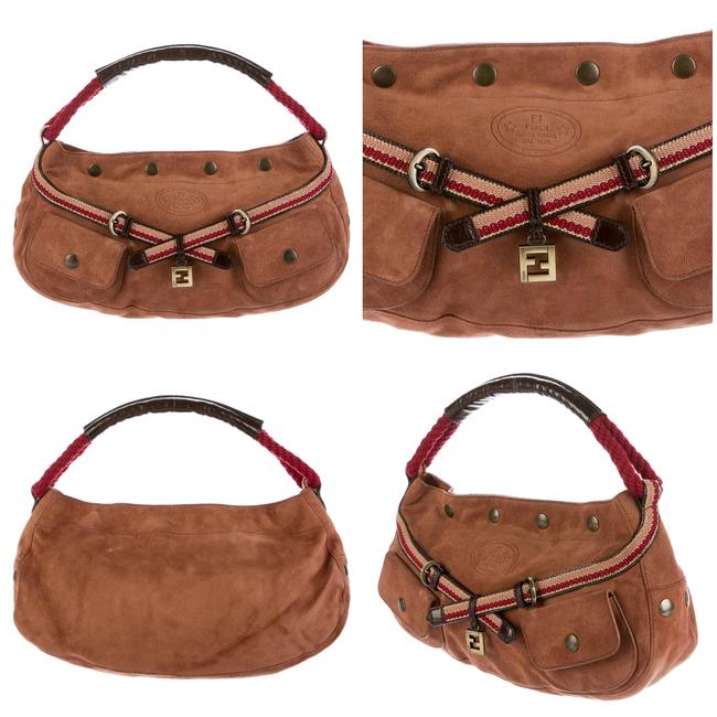 Fendi W Iconic Suede Saddle Brown W &amp; Dust Cover Shoulder Bag 
