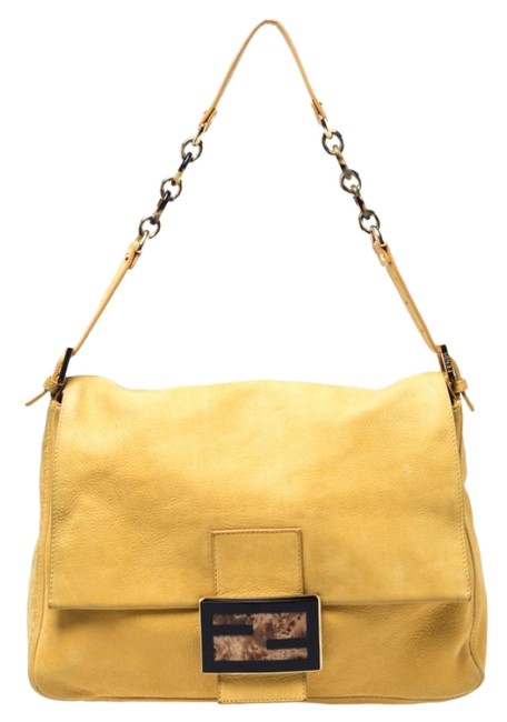 Fendi Iridescent Mama Forever Large Flap Yellow Leather Shoulder Bag 