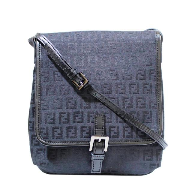 Fendi Jacquard 8bt052 Black ZuccaLeather Shoulder Bag 