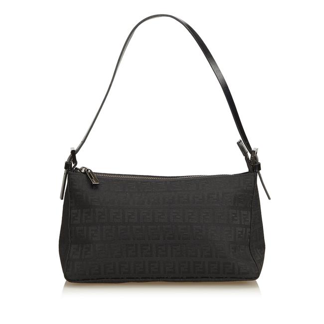 Fendi Jacquard Fabric Zucchino Italy Black Blend Leather Baguette 