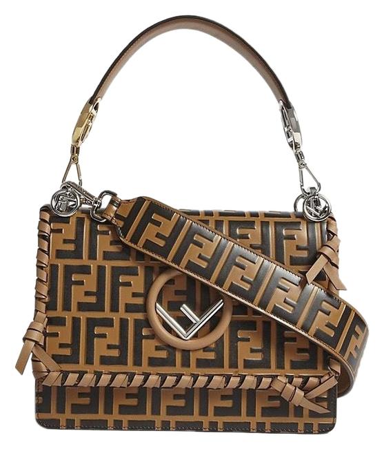 Fendi Kan I Logo Brown Leather Shoulder Bag 
