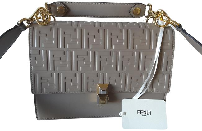 Fendi "Kan I" Medium Logo Grey Leather Shoulder Bag 
