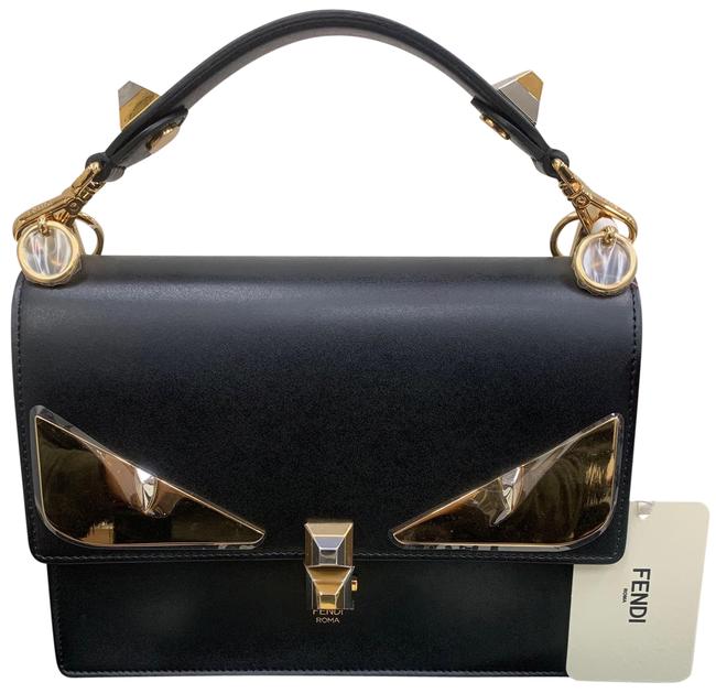 Fendi Kan I Monster Medium Gold Black Calfskin Leather Shoulder Bag 