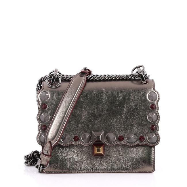 Fendi Kan I Small Pewter Leather Shoulder Bag 