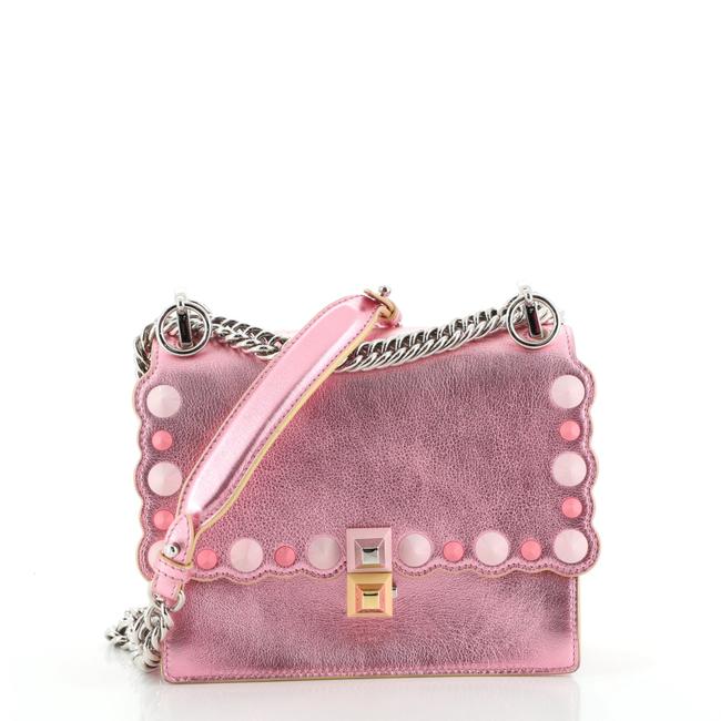Fendi Kan I Studded Small Metallic Pink Leather Shoulder Bag 