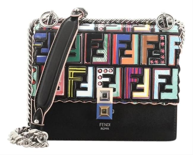 Fendi Kan with Zucca Embossed Patent Small Black Leather Shoulder Bag 