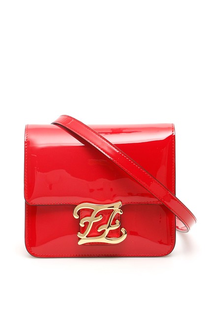 Fendi Karligraphy Shiny Patent Leather Red Shoulder Bag 