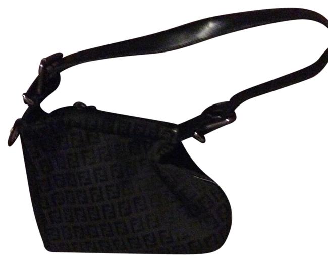 Fendi Kidney Brown Black Cloth Shoulder Bag 