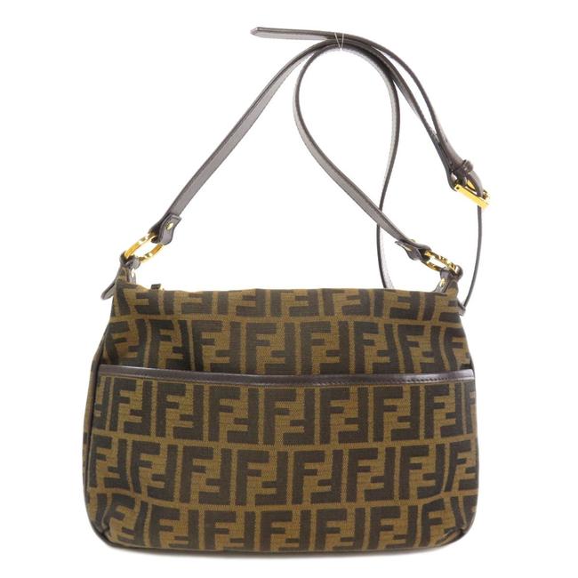 Fendi Ladies Brown ZuccaCanvasLeather Shoulder Bag 