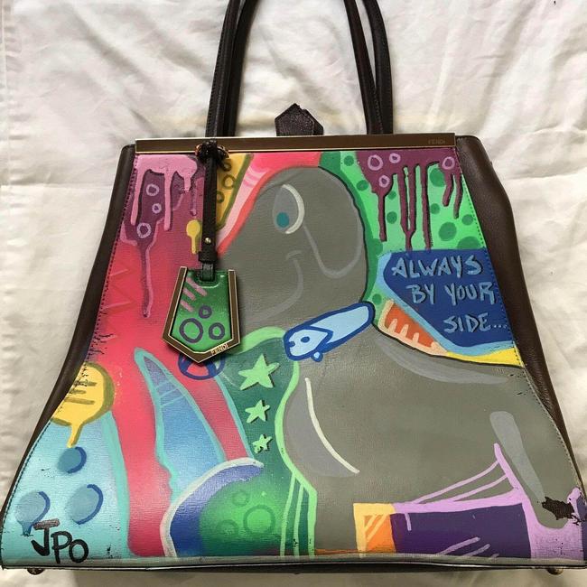 Fendi Graffiti W Large Brown 2jour W Jpo Leather Shoulder Bag 