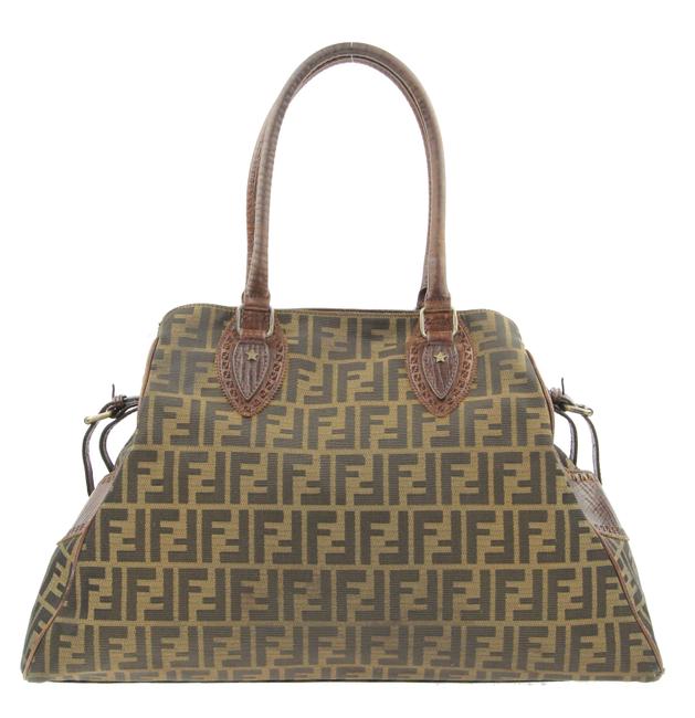 Fendi Large Buckle Tobacco Brown Canvas Tote 
