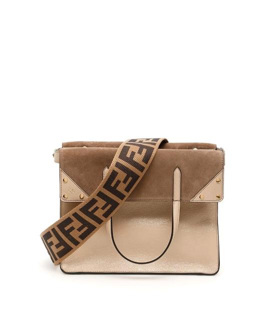 Fendi Large Flip Beige Leather Shoulder Bag 