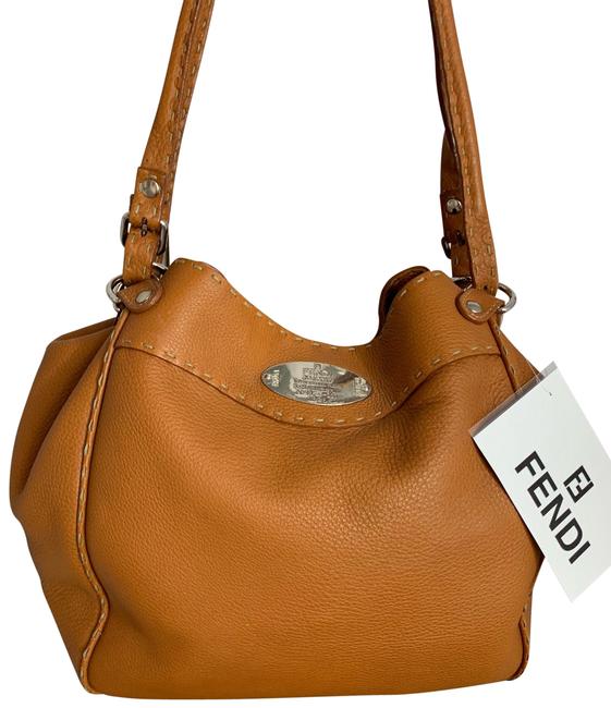 Fendi Large Handbag Selleria Brown Pebble Leather Baguette 
