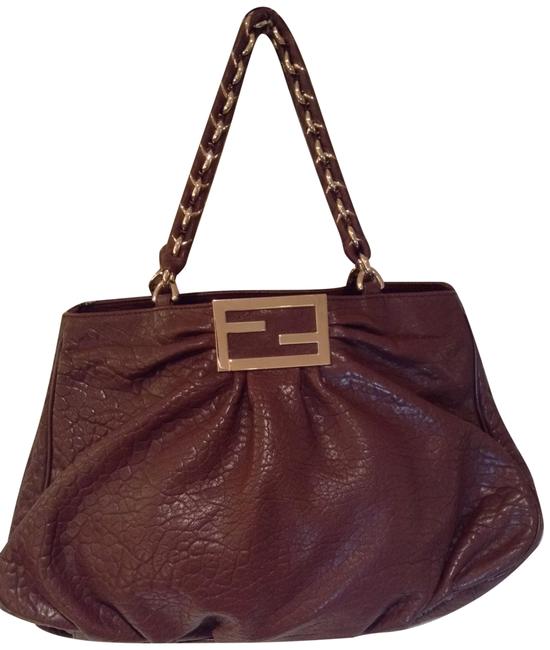 Fendi Large Mia Brown Grained Leather Shoulder Bag 