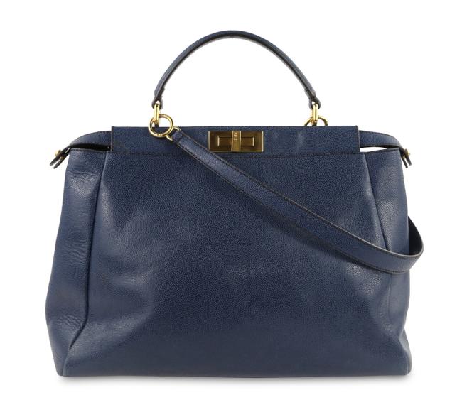 Fendi Large Peekabo Blue Leather Tote 