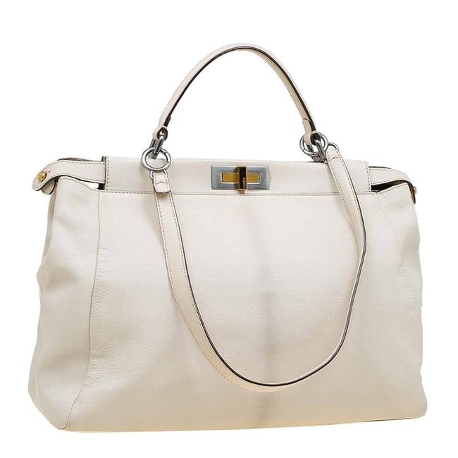 Fendi Top Handle Bag Large Peekaboo Beige Leather Tote 