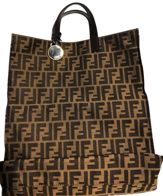 Fendi Large Shopper Brown Canvas Tote 