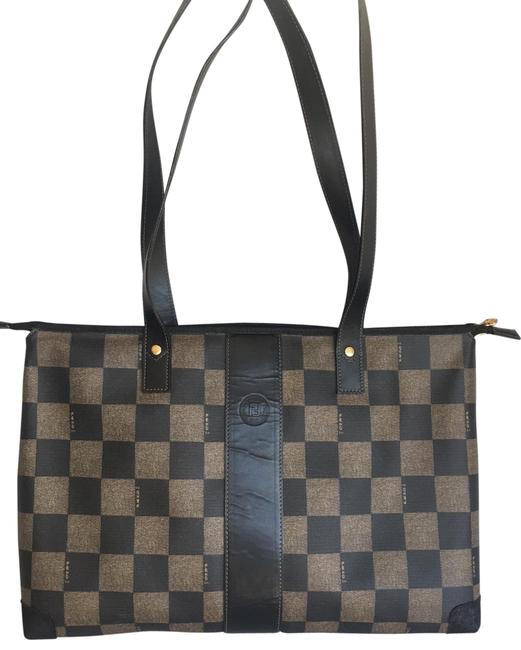 Fendi Large Vintage Checkered Black Coated Canvas Tote 