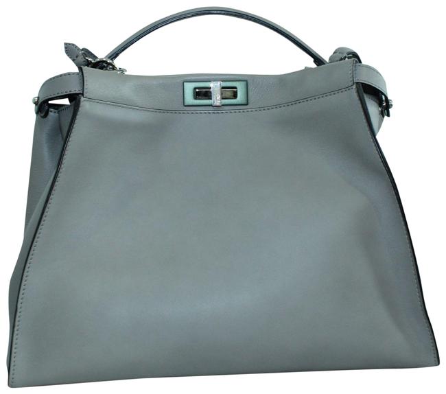 Fendi Large Vitello Peekaboo Grey Leather Tote 