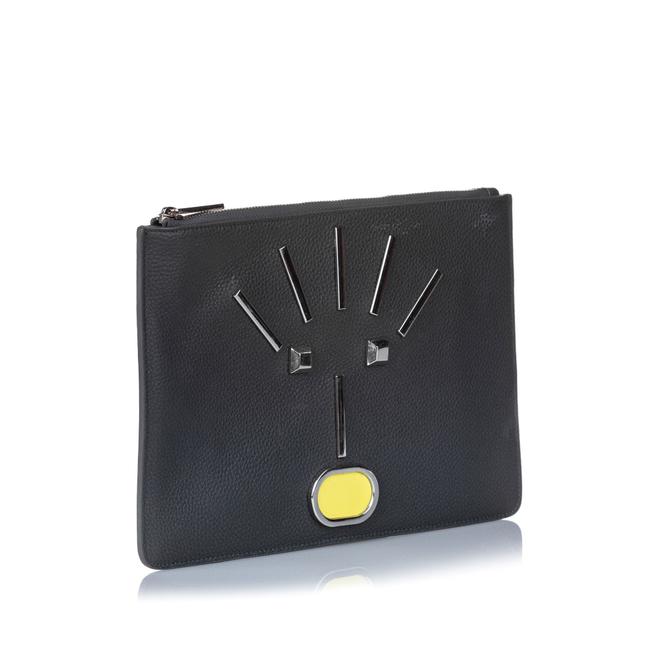 Fendi Monster Zip Pouch Black Leather Wristlet 