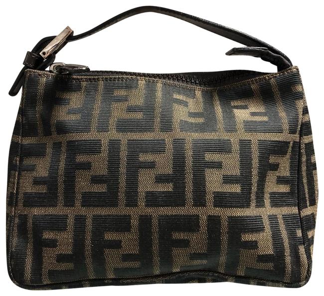 Fendi Leather Strap Monogram Brown Canvas Baguette 