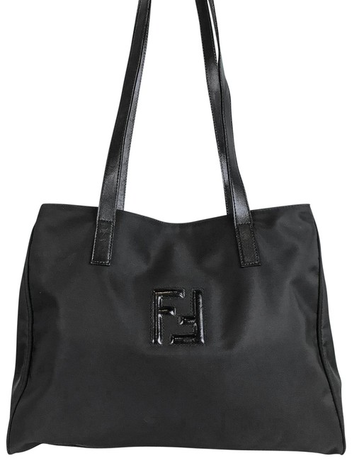 Fendi Leather Tote Black Nylon Shoulder Bag 