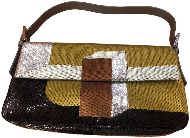 Fendi Leather trimmed Sequin Leather Baguette 