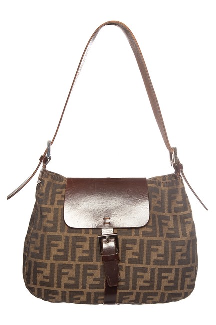 Fendi Leather trimmed Zucca Brown Canvas Shoulder Bag 