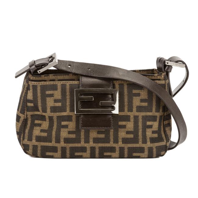 Fendi Leather Zucca Mama Baguette Pre Owned Brown Canvas Tote 