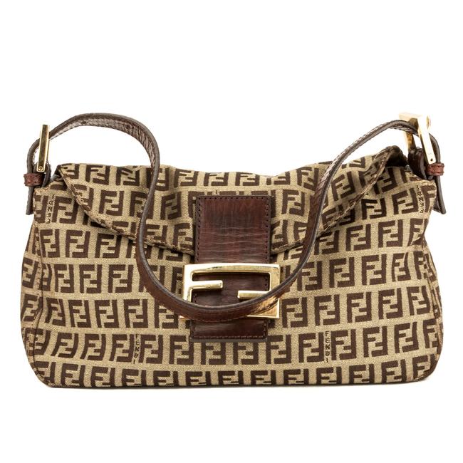 Fendi Leather Zucca Mamma Baguette 3909008 Brown Canvas Shoulder Bag 